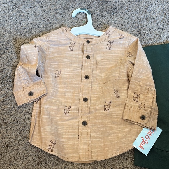 Cat & Jack 2 18 months tops Green and Tan Button Down Shirts - Picture 2 of 5
